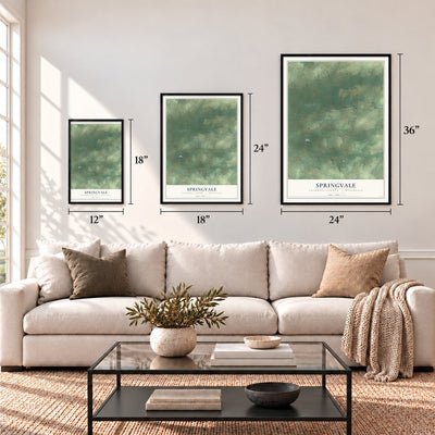 Springvale, Columbia County, Wisconsin map in 12 x 18, 18 x 24 and 24 x 36 inch sizes above a sofa
