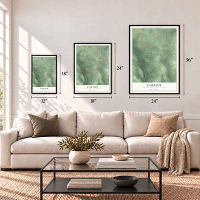 Fairview, Mercer County, Pennsylvania map in 12 x 18, 18 x 24 and 24 x 36 inch sizes above a sofa