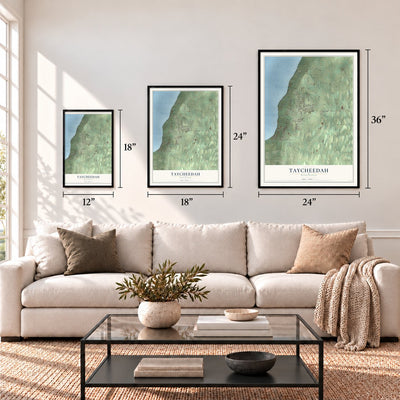 Taycheedah, Wisconsin map in 12 x 18, 18 x 24 and 24 x 36 inch sizes above a sofa