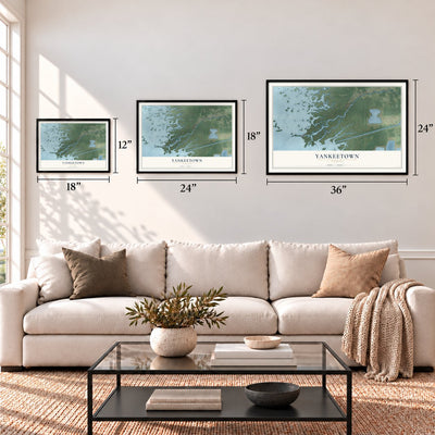 Yankeetown, Florida map in 12 x 18, 18 x 24 and 24 x 36 inch sizes above a sofa