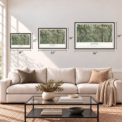 Keating, Potter County, Pennsylvania map in 12 x 18, 18 x 24 and 24 x 36 inch sizes above a sofa