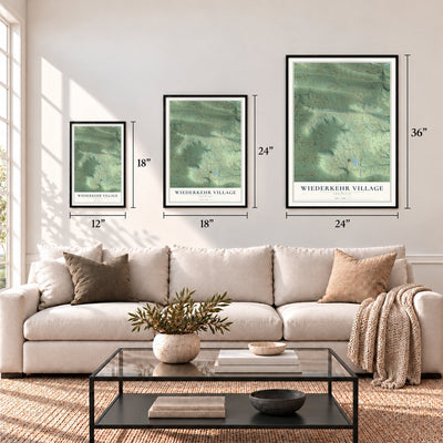 Wiederkehr Village, Arkansas map in 12 x 18, 18 x 24 and 24 x 36 inch sizes above a sofa