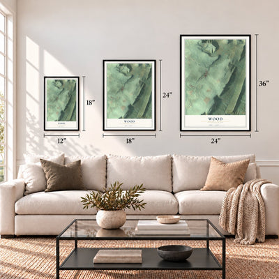 Wood, Pennsylvania map in 12 x 18, 18 x 24 and 24 x 36 inch sizes above a sofa
