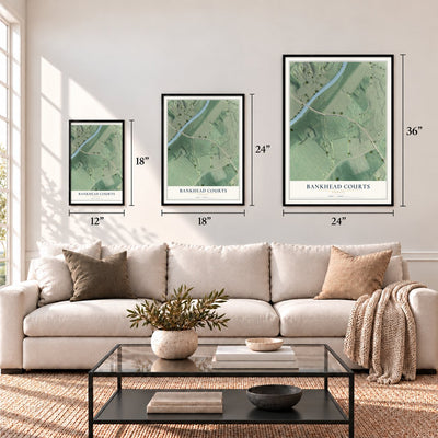 Bankhead Courts, Georgia map in 12 x 18, 18 x 24 and 24 x 36 inch sizes above a sofa