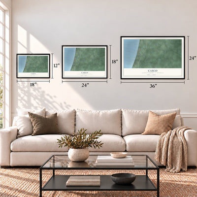 Casco, Allegan County, Michigan map in 12 x 18, 18 x 24 and 24 x 36 inch sizes above a sofa