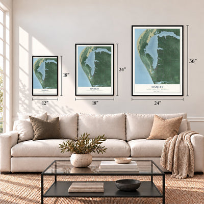 Hamlin, Mason County, Michigan map in 12 x 18, 18 x 24 and 24 x 36 inch sizes above a sofa