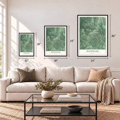 Woodward, Clearfield County, Pennsylvania map in 12 x 18, 18 x 24 and 24 x 36 inch sizes above a sofa