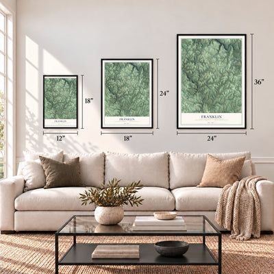 Franklin, Fayette County, Pennsylvania map in 12 x 18, 18 x 24 and 24 x 36 inch sizes above a sofa