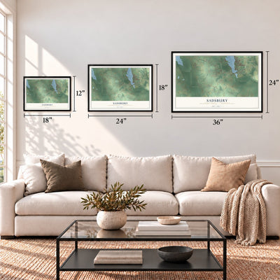 Sadsbury, Crawford County, Pennsylvania map in 12 x 18, 18 x 24 and 24 x 36 inch sizes above a sofa