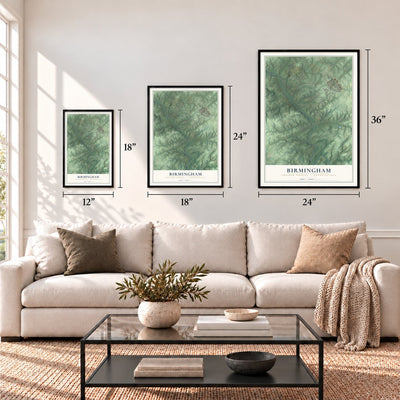 Birmingham, Chester County, Pennsylvania map in 12 x 18, 18 x 24 and 24 x 36 inch sizes above a sofa