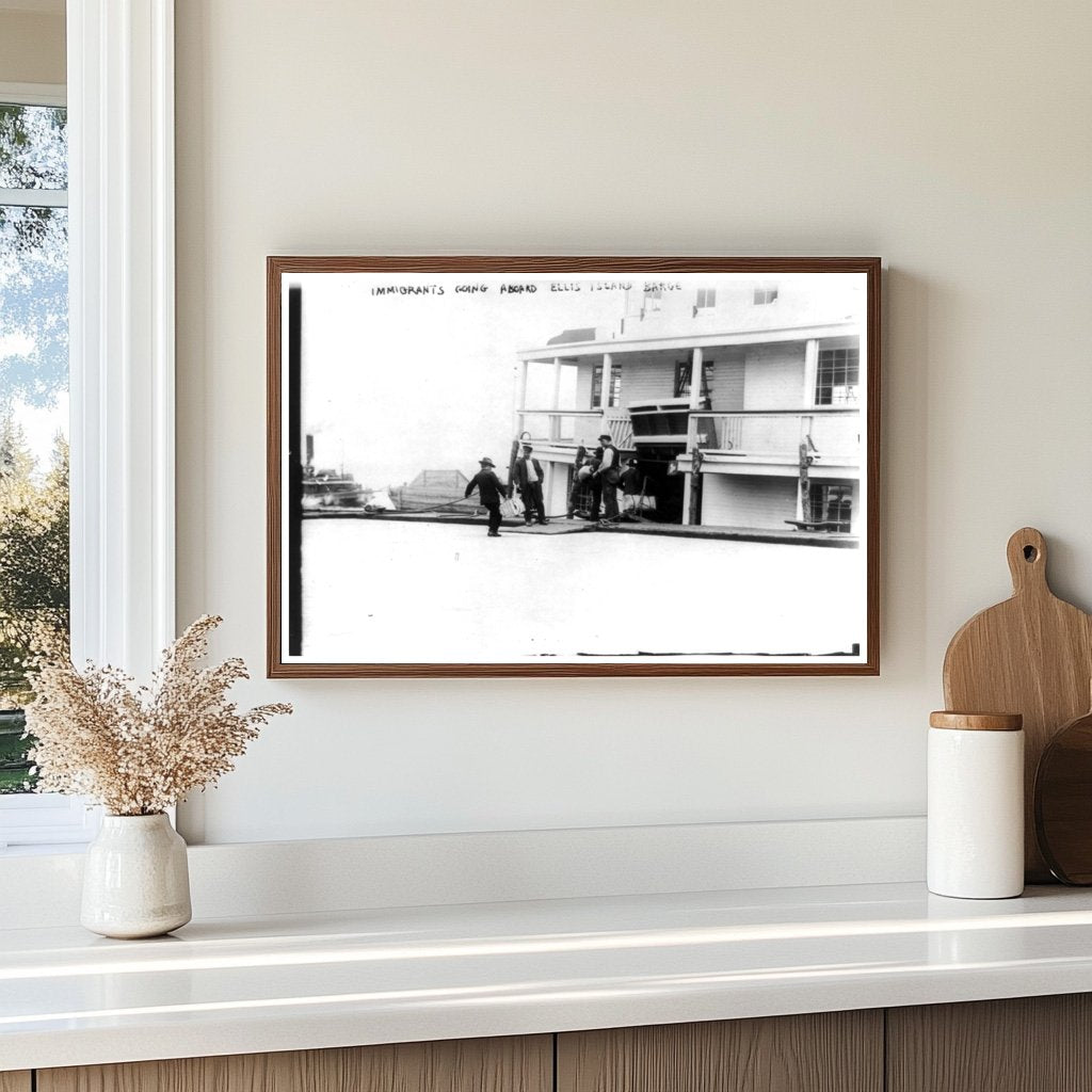 Hopeful Immigrants Board Barge at Ellis Island, 1911