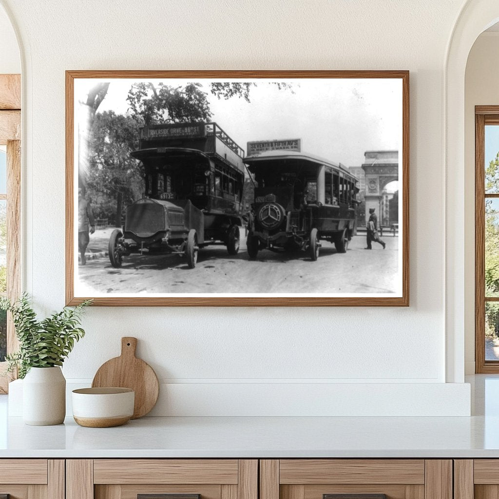 1913: Early Motor Buses at Washington Square, NYC