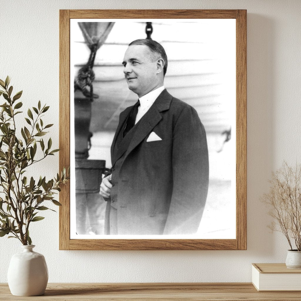 1930s Maritime Leader Portrait Near Vintage Boat