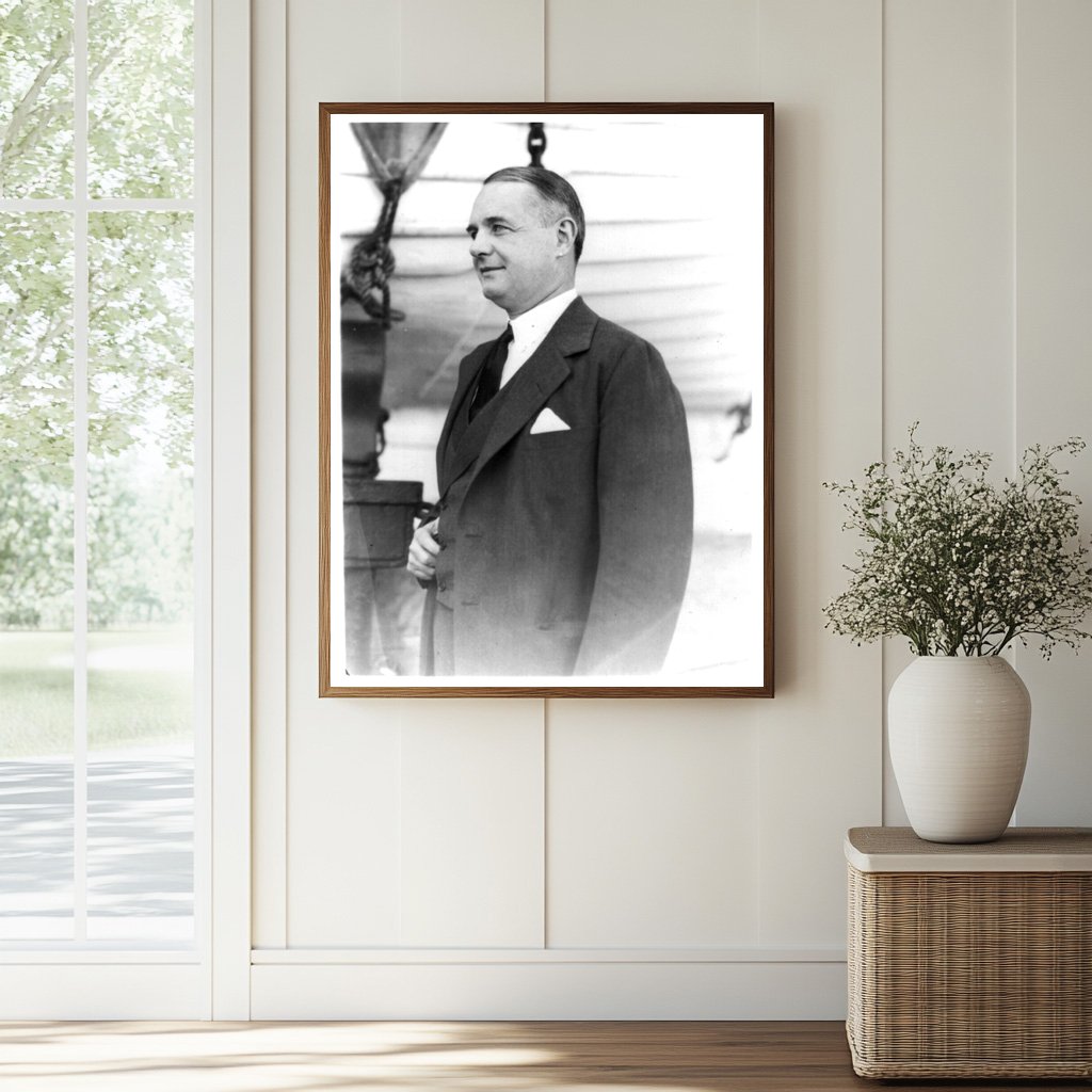 1930s Maritime Leader Portrait Near Vintage Boat