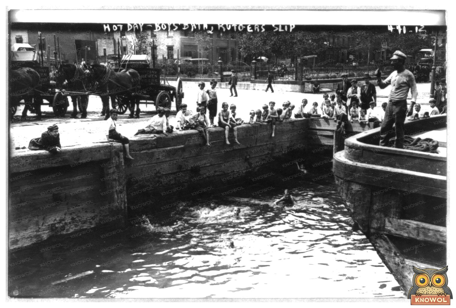 Playful Boys Swimming at Rutgers Slip, NYC 1908