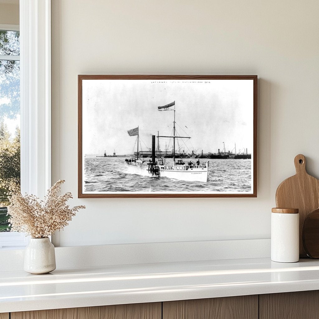 Historic Clermont Steamboat on Hudson River, 1909