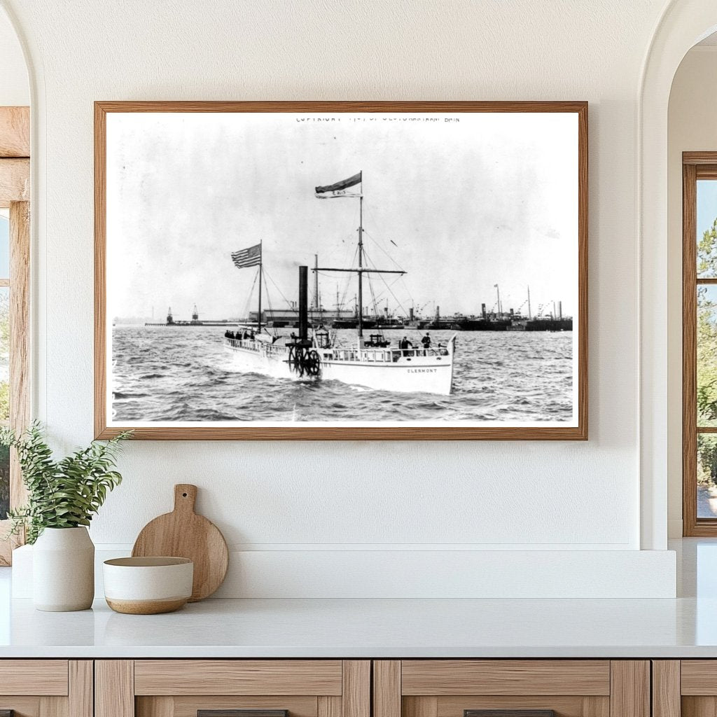 Historic Clermont Steamboat on Hudson River, 1909