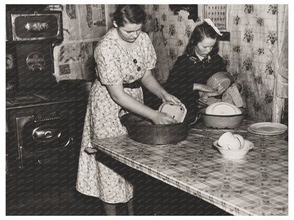 Girls Washing Dishes in 1937 Indiana Vintage Photograph