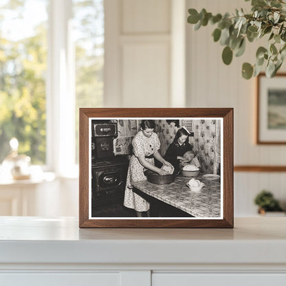 Girls Washing Dishes in 1937 Indiana Vintage Photograph