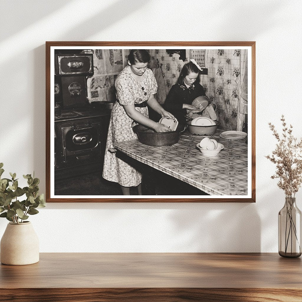 Girls Washing Dishes in 1937 Indiana Vintage Photograph