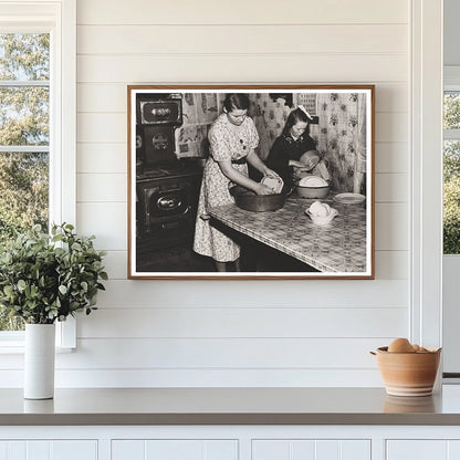 Girls Washing Dishes in 1937 Indiana Vintage Photograph