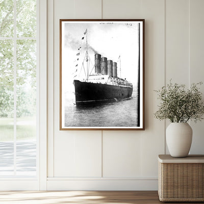 Elegant RMS Lusitania: Iconic Ocean Liner in Harbor