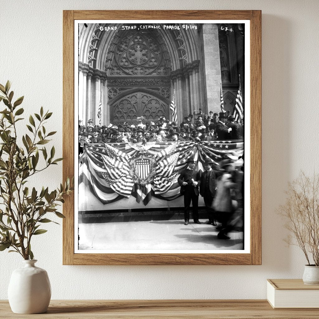 Spectacular Catholic Parade Grandstand, NYC, 1908