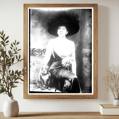 Elegant Woman Posed with Loyal Dog in Vintage Setting
