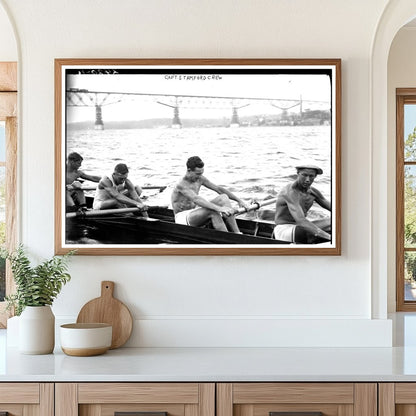 Stanford Crew Rowing on Hudson with Poughkeepsie Bridge