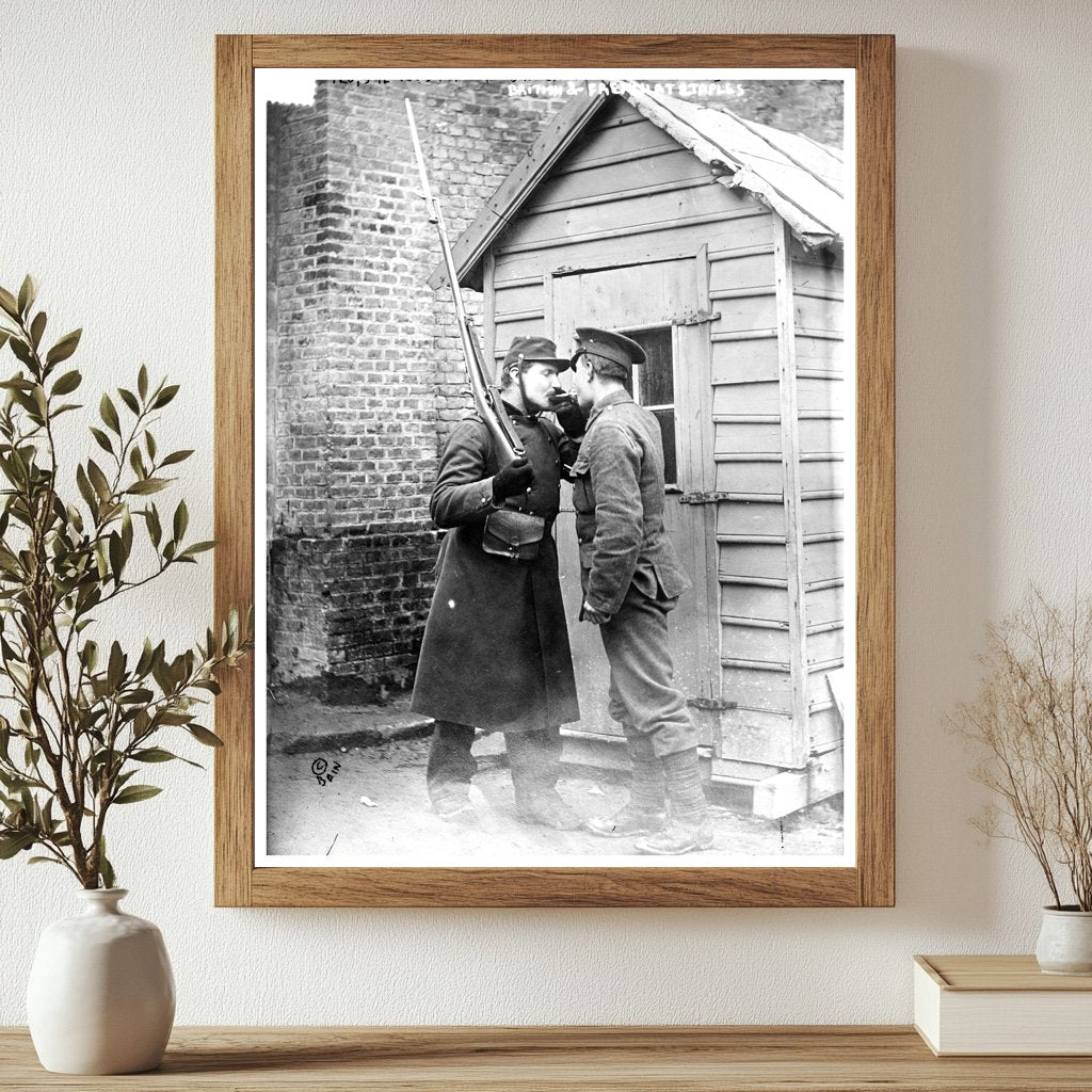 Historic "Feu, s'il vous plait" -- British & French at Étaples Print, Vintage Art
