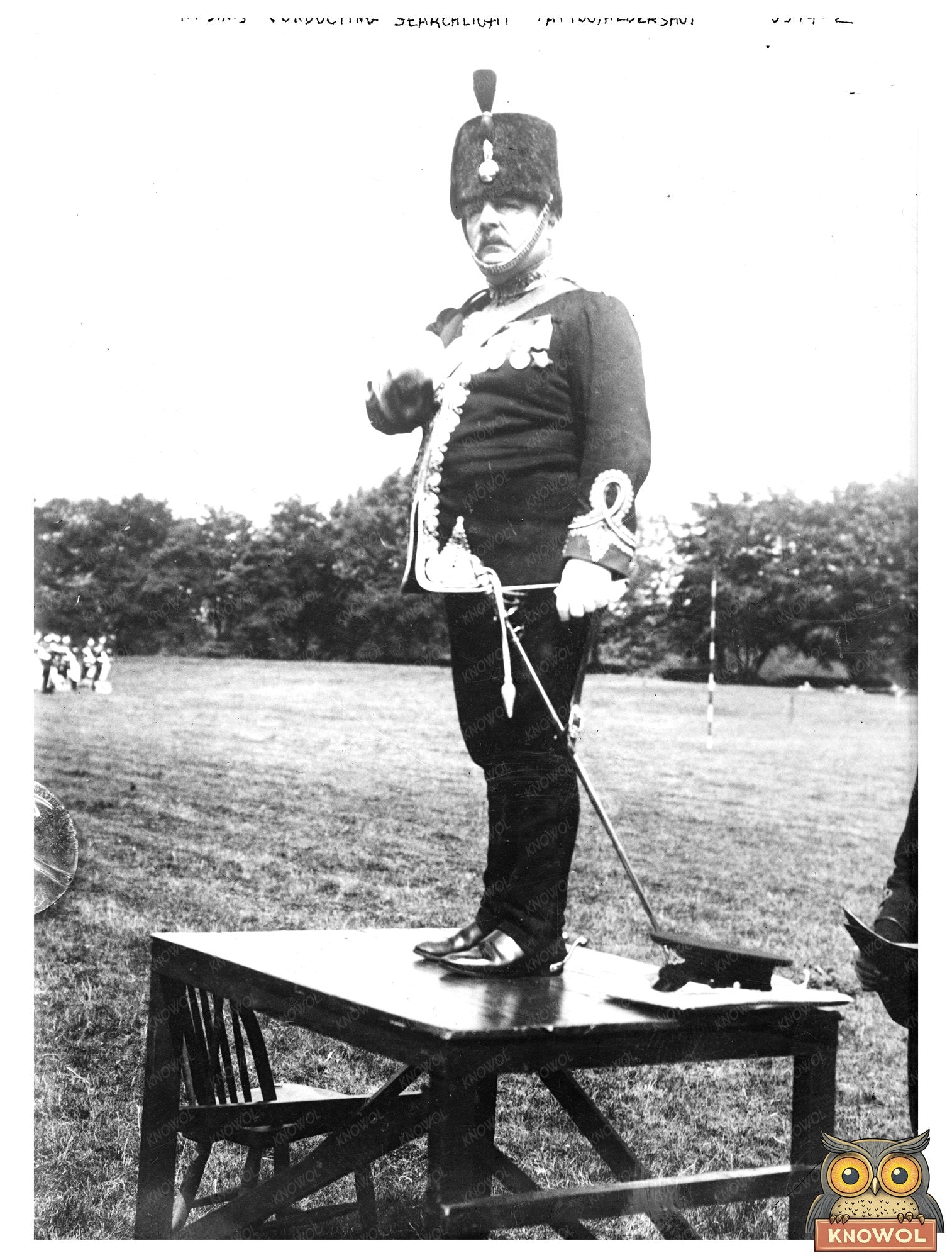 Historic H. Sims conducting searchlight tattoo, Aldershot Print, Vintage Art