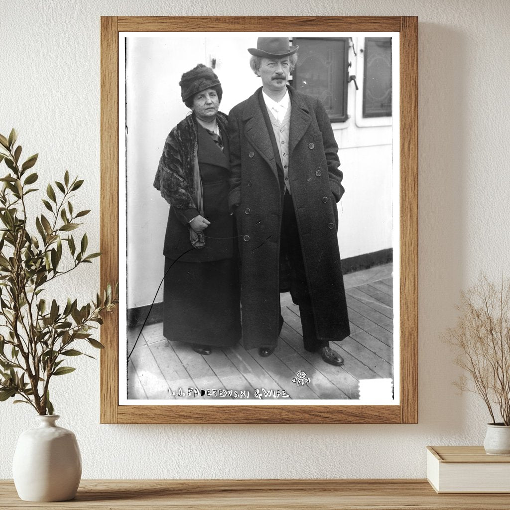 Historic I.J. Paderewski and wife Print, Vintage Art