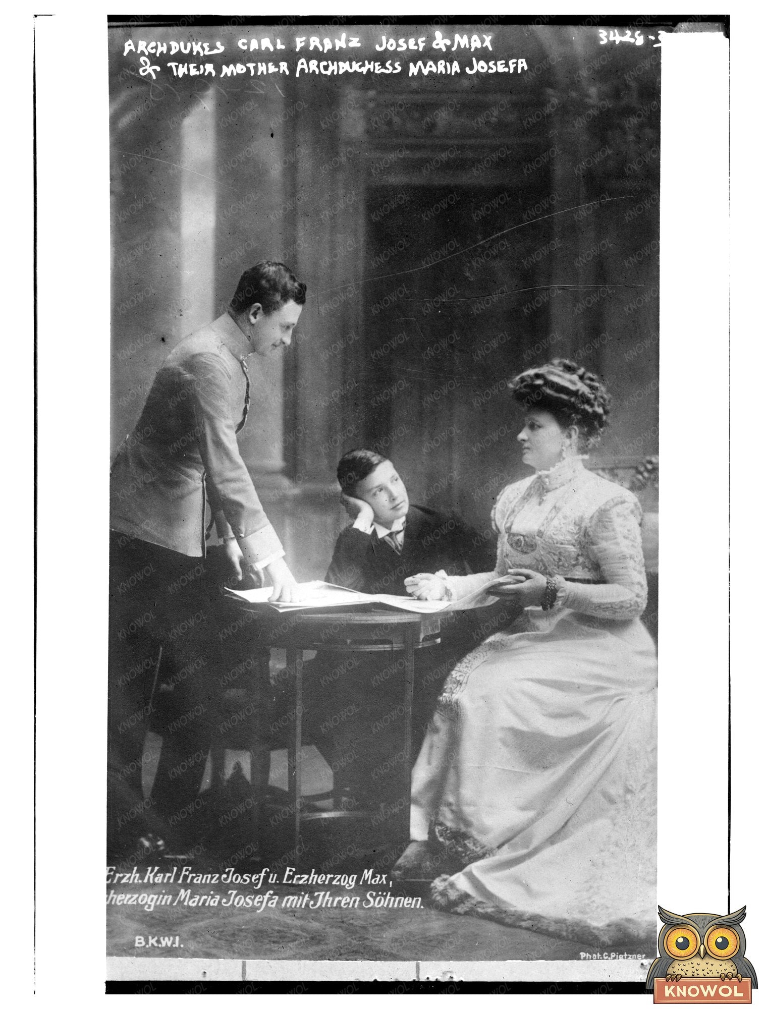 Historic Archdukes Carl Franz Josef & Max & their mother Archduchess Maria Josefa Print, Vintage Art