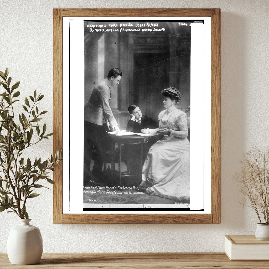 Historic Archdukes Carl Franz Josef & Max & their mother Archduchess Maria Josefa Print, Vintage Art