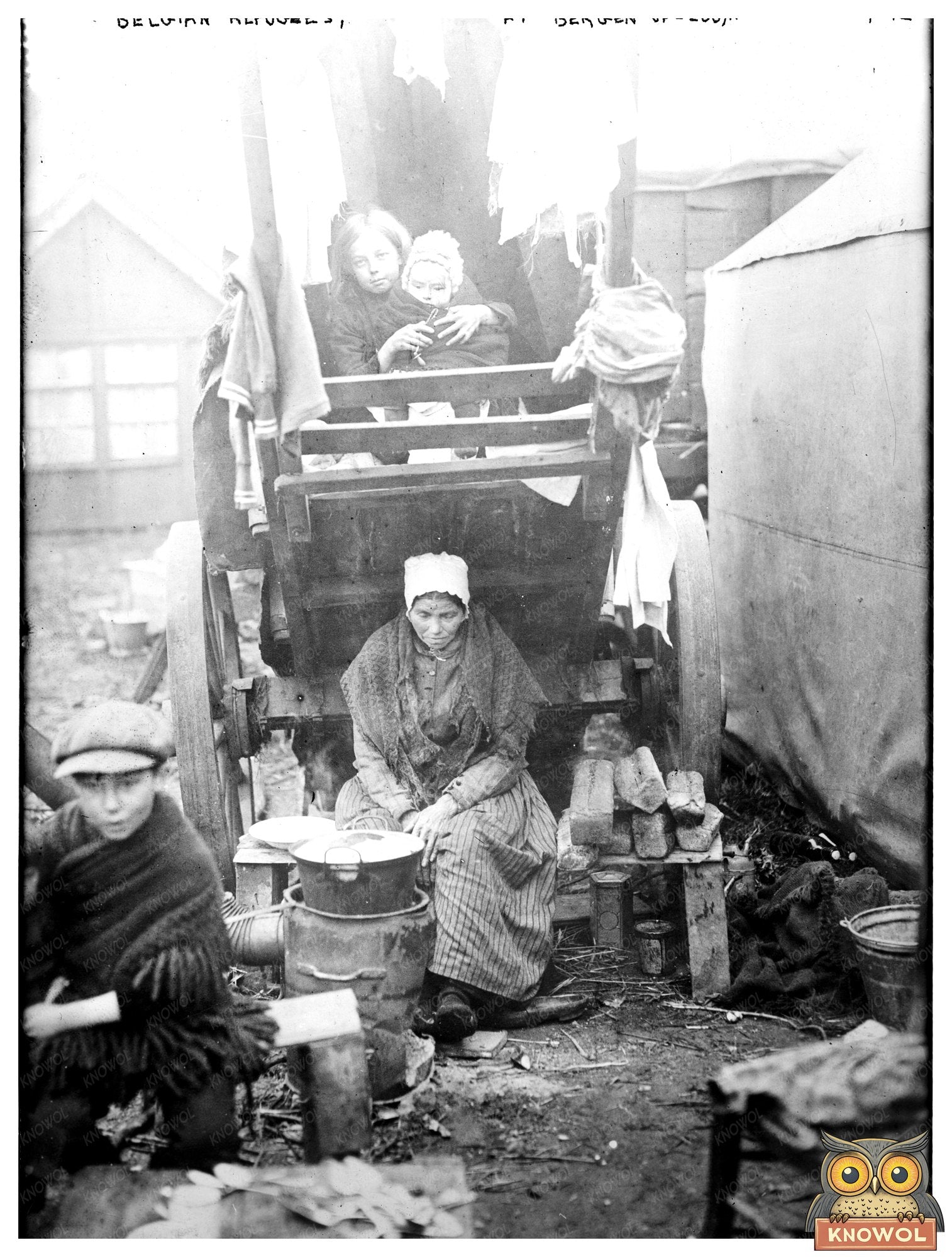 Historic Belgian Refugees, at Bergen-op-zoom Print, Vintage Art