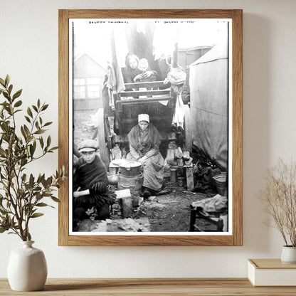 Historic Belgian Refugees, at Bergen-op-zoom Print, Vintage Art