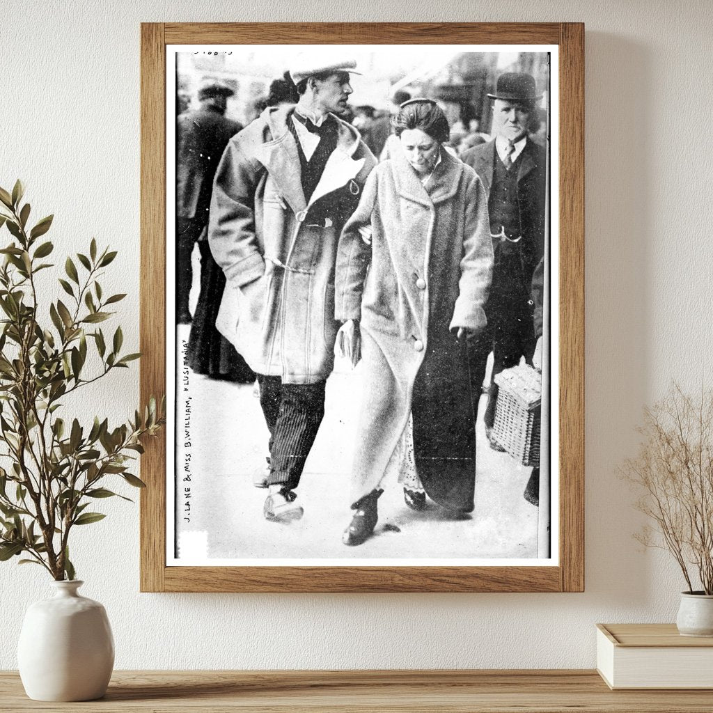 Historic J. Lane and Miss B. William, LUSITANIA Print, Vintage Art
