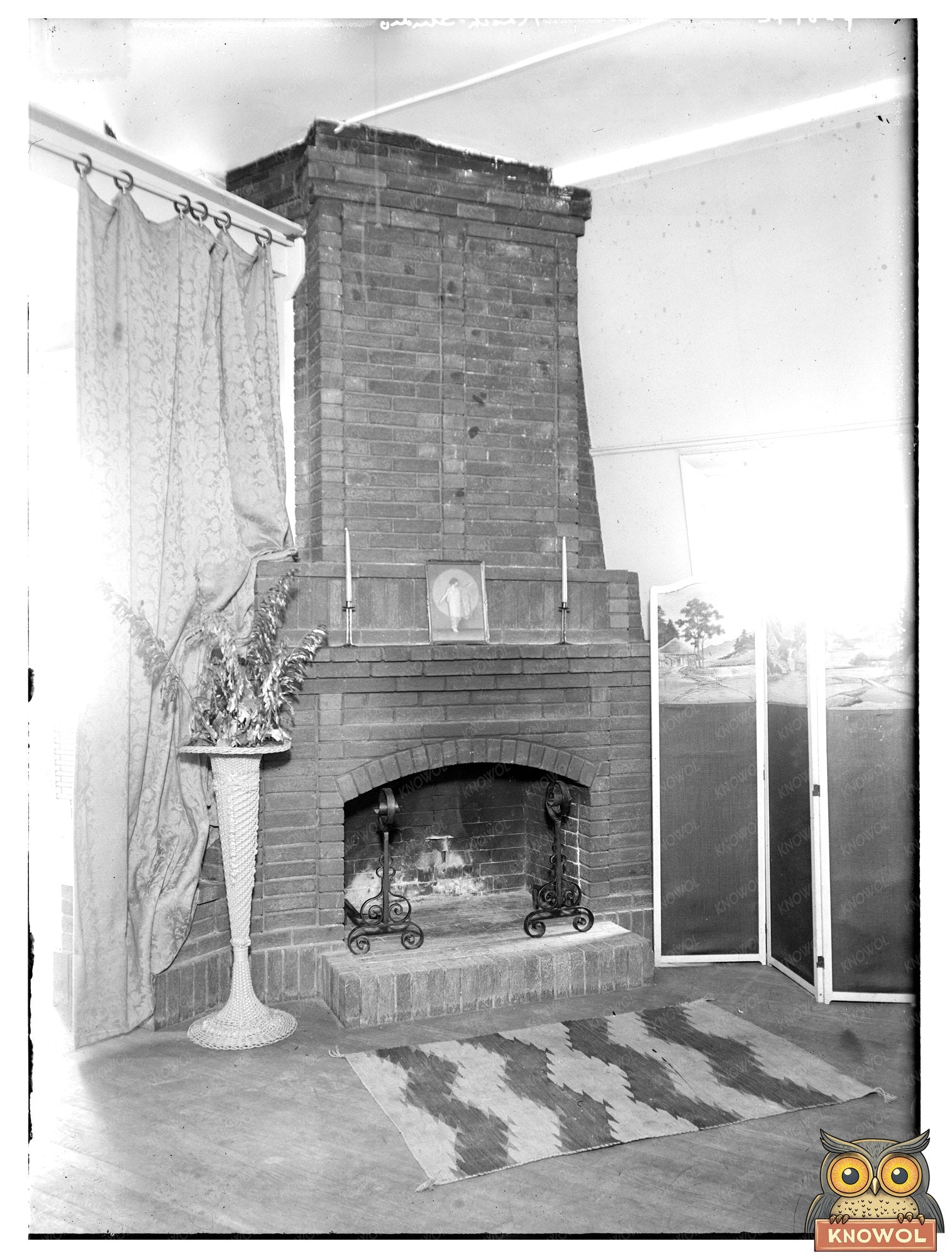 Historic [unidentified fire place -- Rasch Studio] Print, Vintage Art