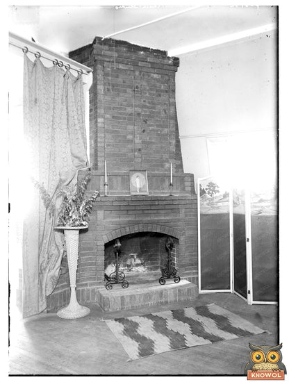 Historic [unidentified fire place -- Rasch Studio] Print, Vintage Art