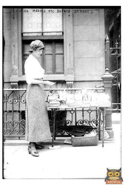 Vendor Selling Medals Near St. Anne’s Church, 1910s