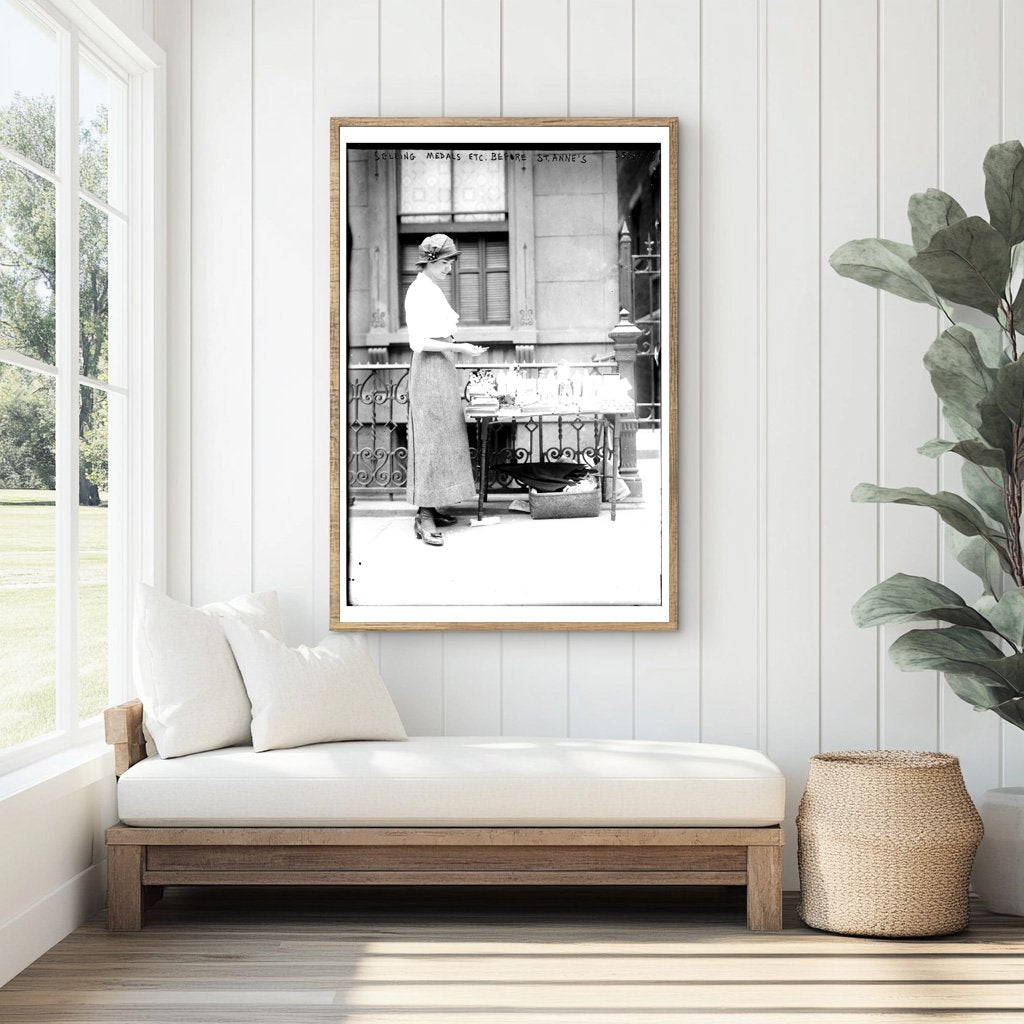 Vendor Selling Medals Near St. Anne’s Church, 1910s