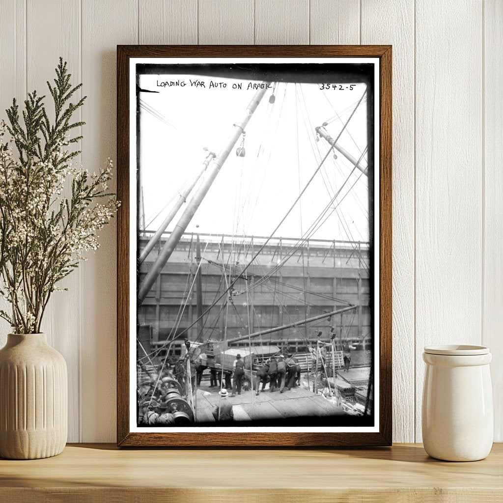 1910s War Auto Loading on Arabic Ship: A Vintage Snapshot