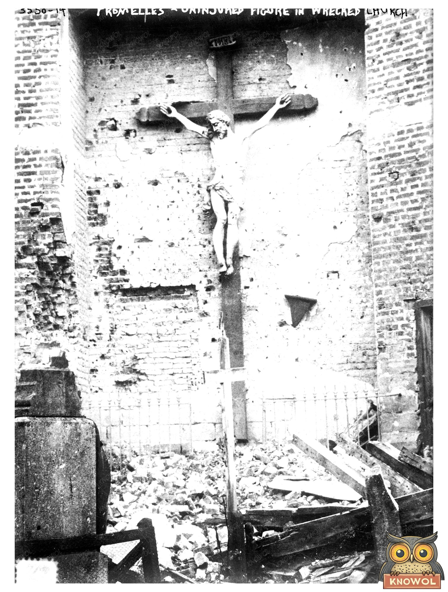 Historic Fromelles - Uninjured figure in wrecked church Print, Vintage Art