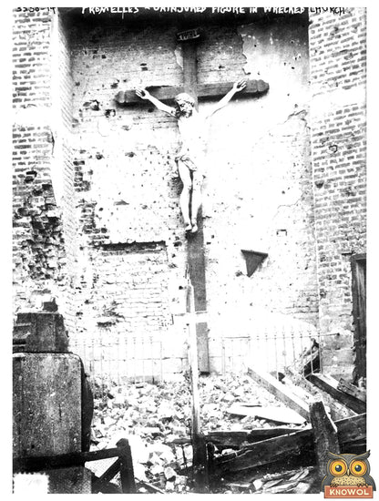 Historic Fromelles - Uninjured figure in wrecked church Print, Vintage Art