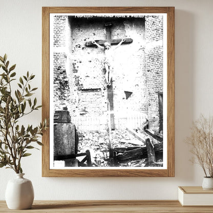 Historic Fromelles - Uninjured figure in wrecked church Print, Vintage Art