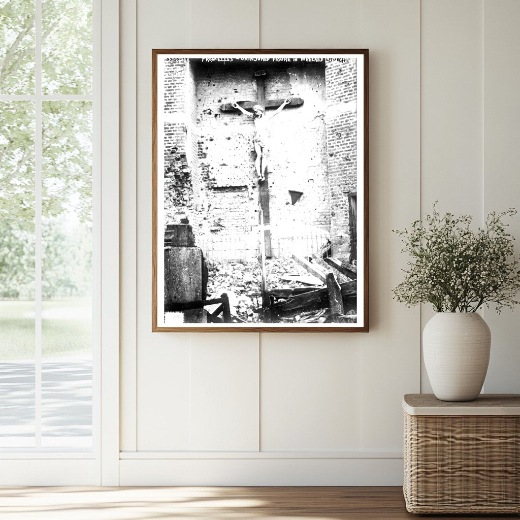 Historic Fromelles - Uninjured figure in wrecked church Print, Vintage Art