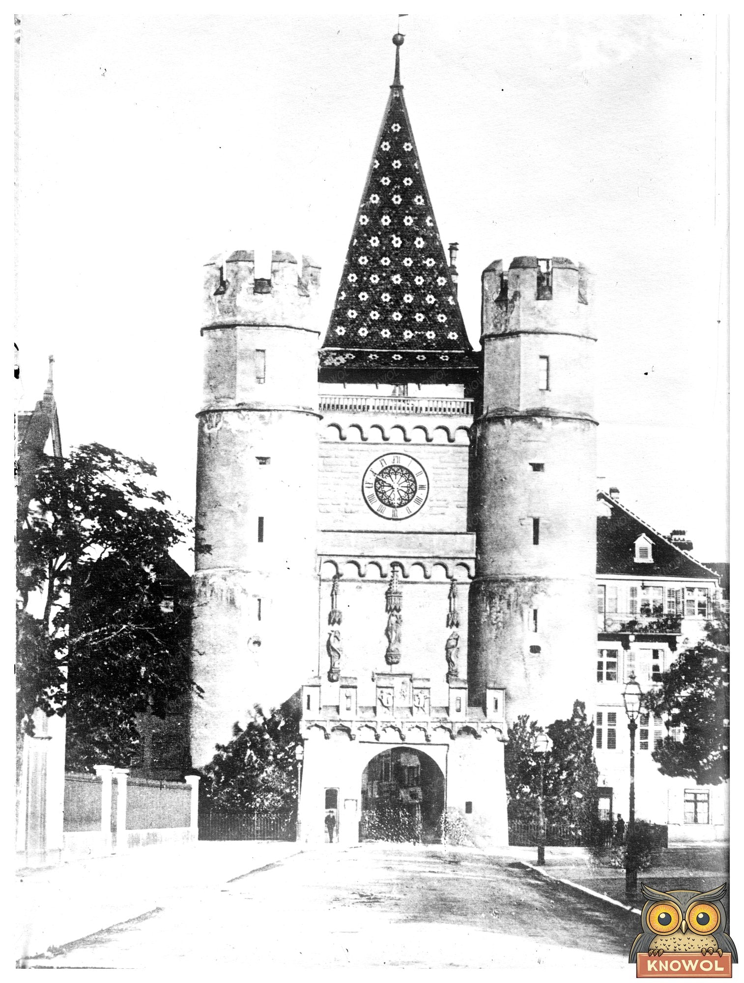 Historic Basle - City Gate Print, Vintage Art