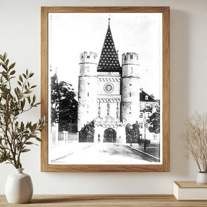 Historic Basle - City Gate Print, Vintage Art