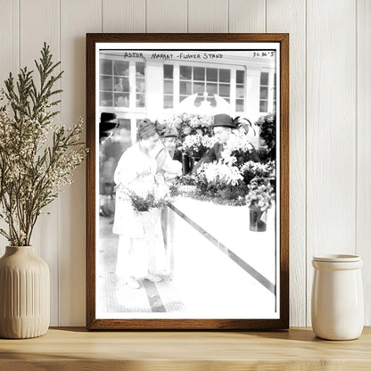 Early 1900s NYC Astor Market Flower Stand Scene