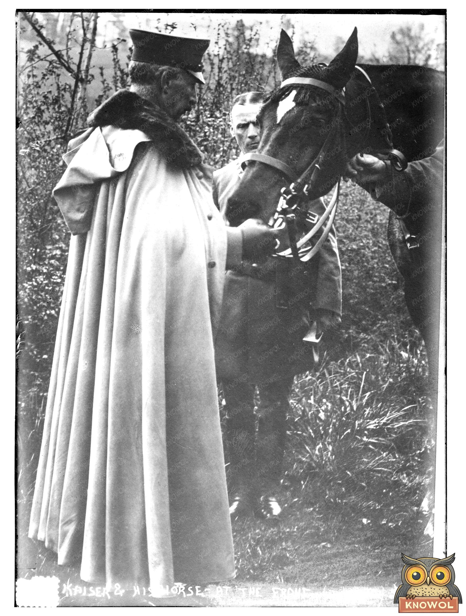 Historic Kaiser & his horse -- at the front Print, Vintage Art